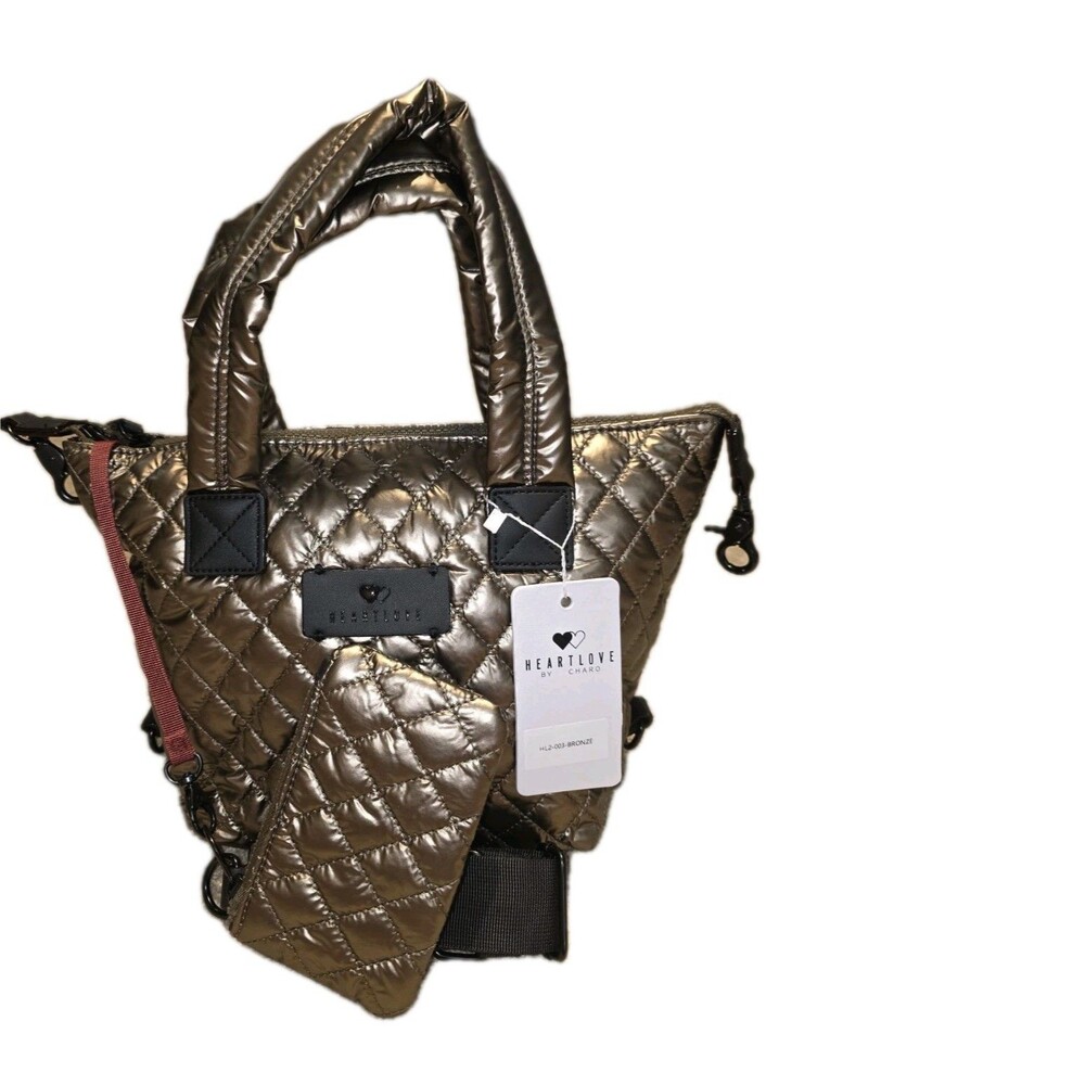 Heart Love By Charo Quilted Purse Bronze w Removable Strap Coin Purse NEW